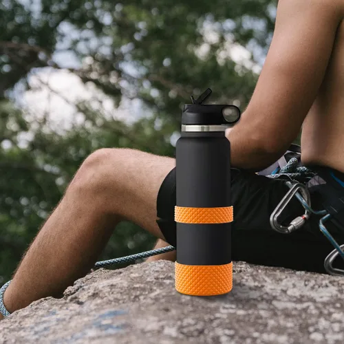 Vista 5 de Funda para botella de agua, doble protección de silicona con textura de diamante, compatible con botella Hydro Sport de 12 a 24 onzas, funda