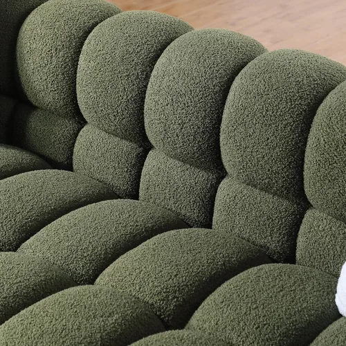 Vista 7 de Sofá de burbujas moderno de 3 plazas con 2 almohadas, sofá cómodo de tela Bouclé, muebles decorativos para espacios pequeños, sala de estar