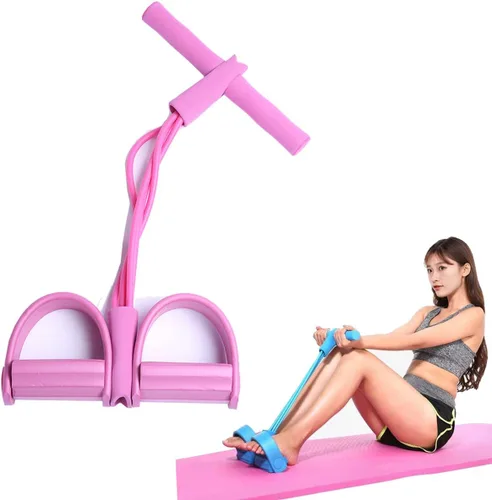 Vista 10 de 21 Bandas de Resistencia para Fitness - 4 Tubos con Pedal y Tirador de Tobillo, 2025 Nueva Banda Elástica de Pedal de Yoga para Estiramiento, Banda