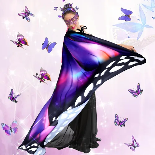 Vista 6 de Janmercy 12 piezas de disfraz de alas de mariposa de Halloween para mujeres adultas, incluye mariposa, chal de hada, aretes, diadema, 8 pinzas