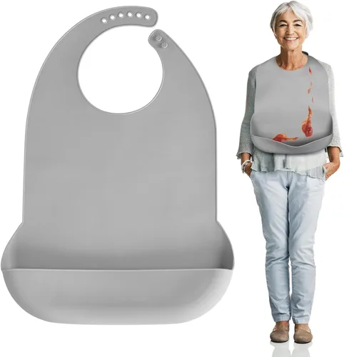 Vista 9 de Baberos para adultos Kinggrand Kitchen para hombres, mujeres, ancianos - Babero de silicona para adultos para comer - Baberos lavables con recogedor