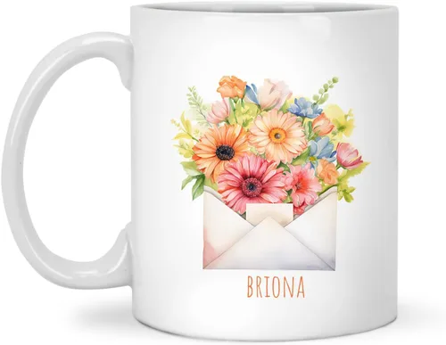 Vista 10 de Tazas de cerámica personalizadas del cubo de rosas con nombre, Taza de flores, Taza de café de flores de rosas personalizadas, Taza de té floral