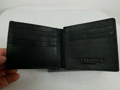Vista 2 de True Religion Billetera de cuero plegable, Negro