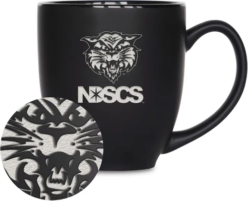 Vista 392 de Rico Industries - Taza de cerámica mate negra con grabado láser estándar de 15oz para NCAA (escuelas T & U) - Para bebidas calientes o frías