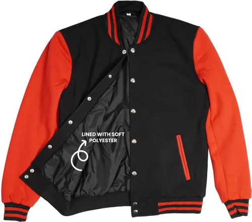 Vista 4 de Decrum Chaqueta de letras negra y amarilla para hombre, chaqueta de bombardero universitaria de béisbol de secundaria para hombre, chamarra Varsity