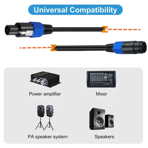Vista 3 de Cable de extensión Speakon macho a hembra de 3.3 ft/3.2 pies con bloqueo giratorio para DJ PA escenario amplificador audio jack cable de altavoz