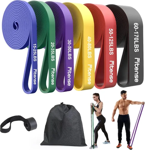 Vista 12 de Fitense Resistance Bands Set - Pull Up Bands for Men Women, Exercise Bands Resistance with Door Anchor, Training Poster & Pouch for Body Stretching