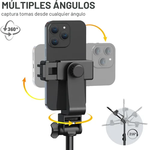 Vista 3 de Liphisy Trípode de 64 pulgadas para teléfono celular y cámara, trípode para teléfono con control remoto y soporte para teléfono, robusto y estable