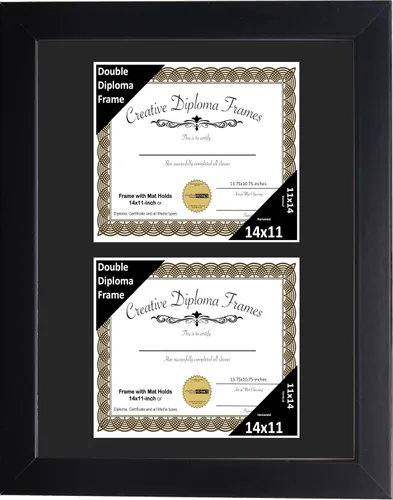 Vista 62 de Creative Picture Frames Marco de diploma doble clásico negro de 6 x 8 pulgadas con vidrio negro y colgador de pared instalado