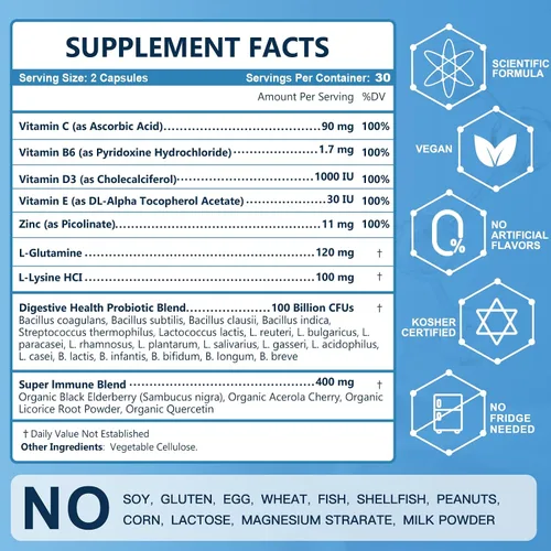 Vista 6 de Probióticos para mujeres y hombres para la salud digestiva con 100 mil millones de UFC, probióticos para mujeres y hombres para la salud intestinal