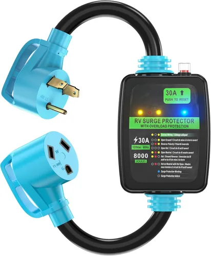 Vista 12 de CircleCord Cable adaptador protector contra sobretensiones RV de 30 amperios a 15 A, 110 voltios