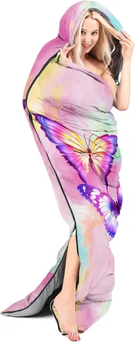 Vista 9 de CVHOUSE Saco de dormir de mariposa para campamento, 3 estaciones, clima cálido y fresco, ligero, saco de dormir impermeable para adultos y niños
