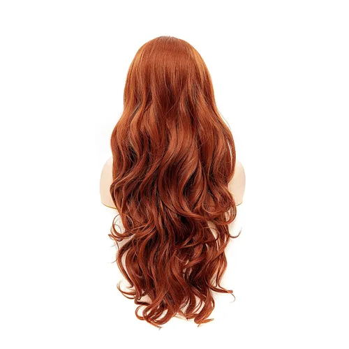Vista 7 de Rugelyss Peluca de cabello sintético de 24 pulgadas de largo, color rojo cobrizo sin pegamento, parte libre de ondas naturales, parte libre de área