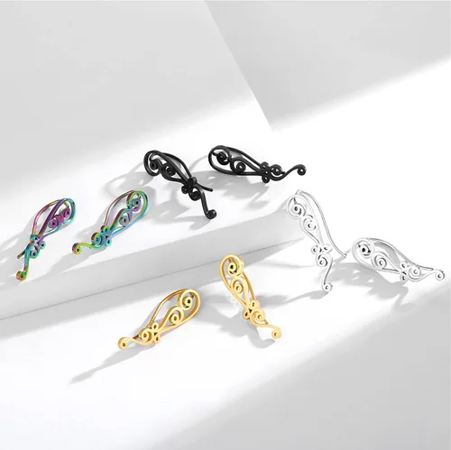 Vista 5 de MARSALIA Aretes trepadores de orejas para mujer, aretes de acero inoxidable, nudo celta, plata, negro, oro, arco iris, aretes únicos con poste