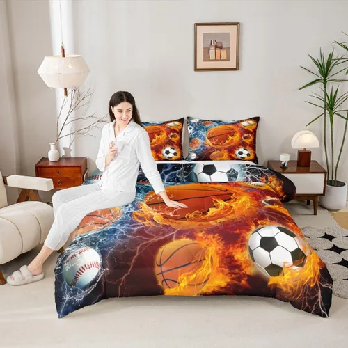 Vista 188 de Juego de ropa de cama de baloncesto para niños y adolescentes, juego de edredón deportivo para niños, tamaño matrimonial, suave, ligero, decoración