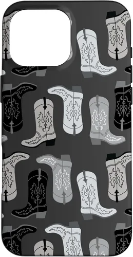 Vista 19 de Cowboy Boot Illustration Preppy Western in Black and White Case for iPhone 17