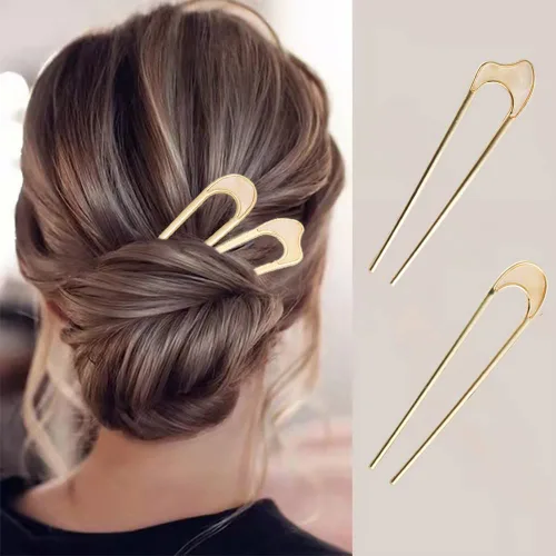 Vista 3 de Paquete de 3 horquillas de pelo francesas en forma de U doradas, accesorios para el cabello Sturdy metal hair sticks, elegant hair styling Dorado