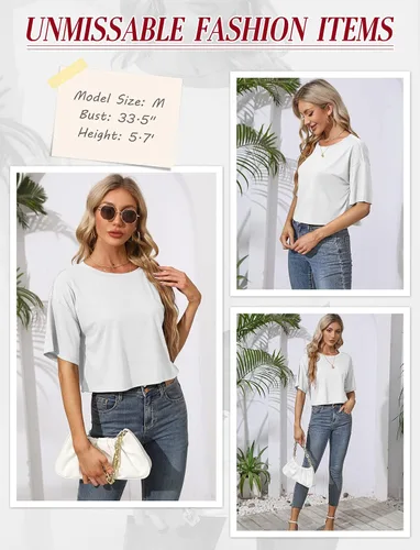 Vista 3 de TICTICMIMI Camisetas cortas de verano para mujer, manga corta, cuello redondo, camisetas básicas sin botones