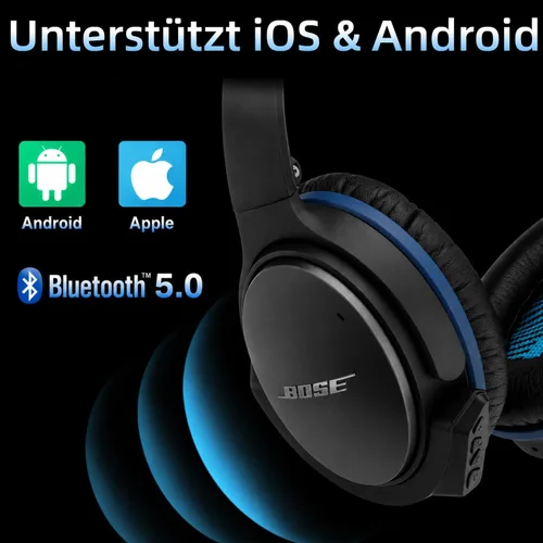 Vista 5 de Adaptador Bluetooth inalámbrico aptX mejorado para auriculares Bose QuietComfort 25 QC 25 con micrófono/control de volumen, negro Añade audio