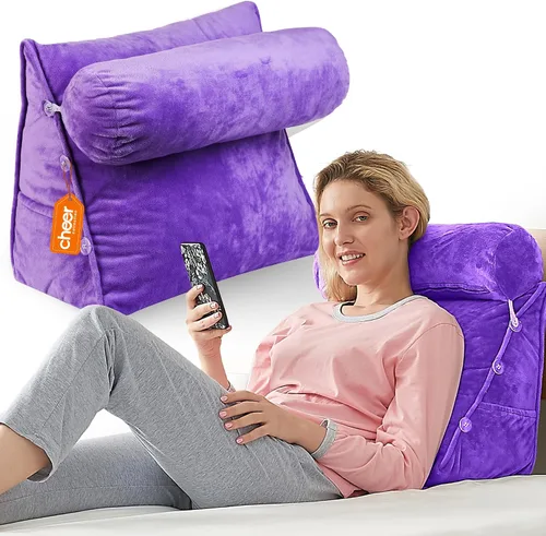 Vista 17 de Cheer Collection Almohada de cuña de lectura, almohada de TV con almohada ajustable, soporte de espalda de espuma viscoelástica para sofá y cama
