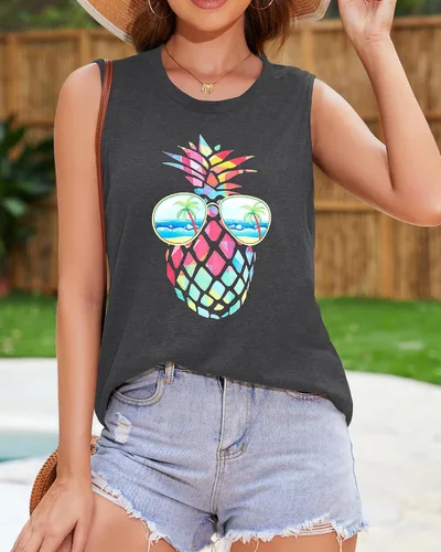 Vista 2 de Camisetas sin mangas para mujer, de verano, informales y holgadas, blusas tipo túnica