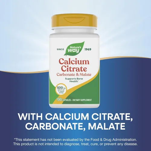 Vista 4 de Nature's Way - Citrato de calcio, carbonato y malato, apoya la salud ósea*, 100 cápsulas (el embalaje puede variar)