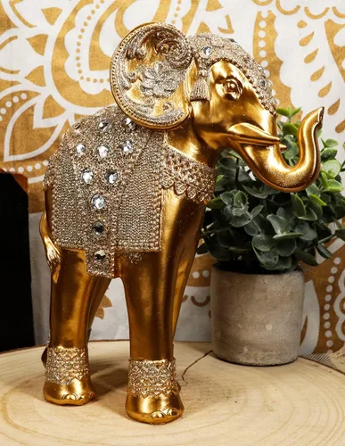 Vista 6 de Ebros Feng Shui - Figura decorativa de oro real con cristales, tronco arriba, estatua de elefante de 8.75 pulgadas de alto, Vastu 3D, zen, símbolo