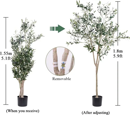 Vista 9 de Árbol de olivo artificial de 6 pies para decoración de sala de estar