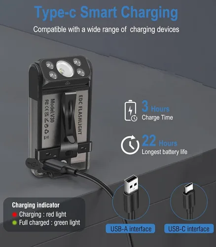 Vista 7 de BORUIT V30 - Llavero pequeño con clip, magnético, giratorio de 180° Negro