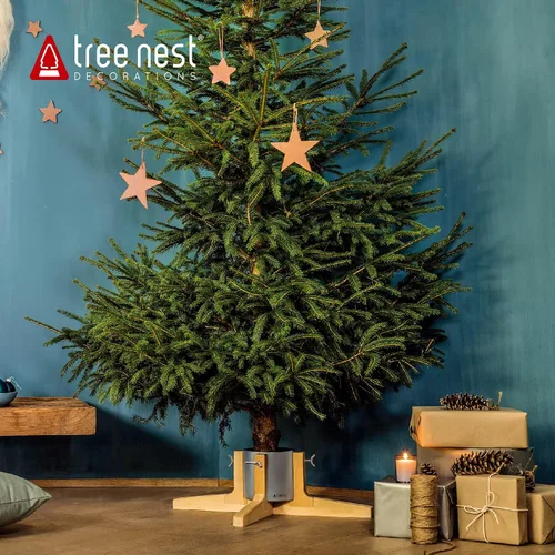 Vista 3 de Tree Nest Base de soporte para árbol de Navidad para árbol real de hasta 7 pies, soporte plateado para árbol de Navidad, estable para decoración
