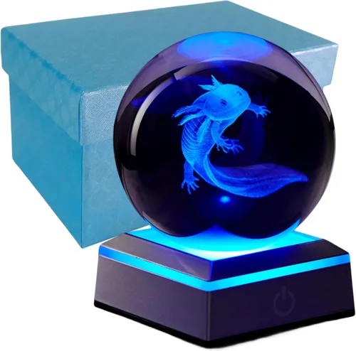 Vista 17 de Lámpara de noche de bola de cristal 3D con base LED - Lámpara de bola de cristal en forma de pez para cumpleaños, festividades, regalos de Navidad