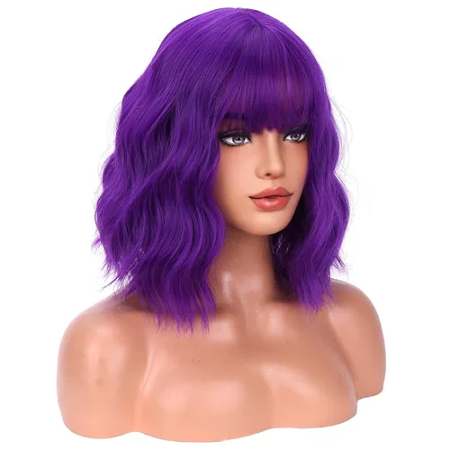 Vista 16 de BERON Pelucas cortas verdes para mujer, peluca rizada ondulada con flequillo para niñas, pelucas de cabello de color verde aguacate, peluca