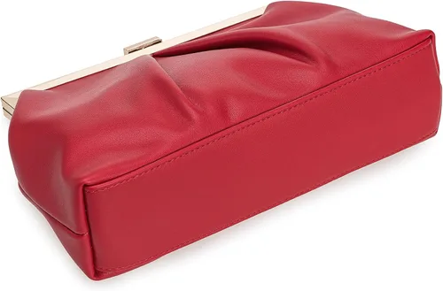 Vista 5 de CHARMING TAILOR Bolso de mano de piel sintética con marco de metal de PU fruncido, bolsa de noche formal con perla