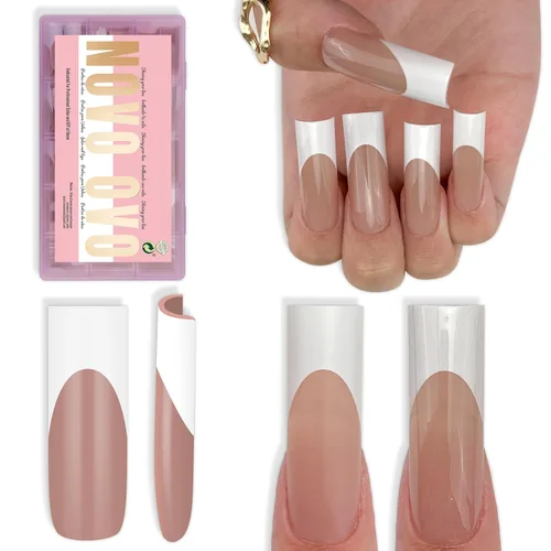 Vista 16 de NOVO OVO - Puntas de uñas postizas largas XL, puntiagudas, de tacón aguja, autoadhesivas, extra largas, gruesas, de gel suave, doble mate