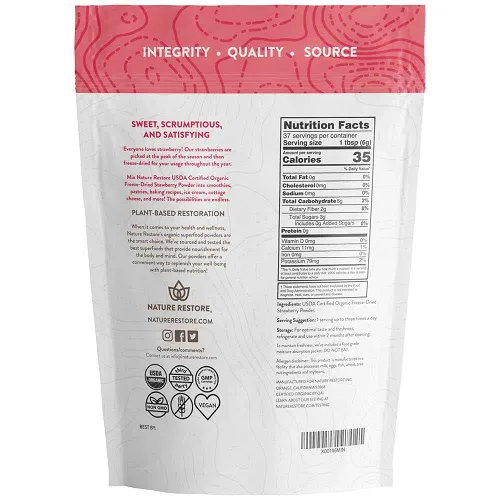 Vista 2 de Nature Restore Polvo de fresa liofilizado orgánico certificado por USDA, 8 onzas, sin OMG, sin gluten, vegano