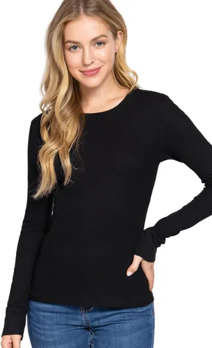 Vista 3 de Sudadera básica de manga larga para mujer, cuello redondo y cuello en V, ajustada, térmica, cálida, talla Plus (S-2XL)