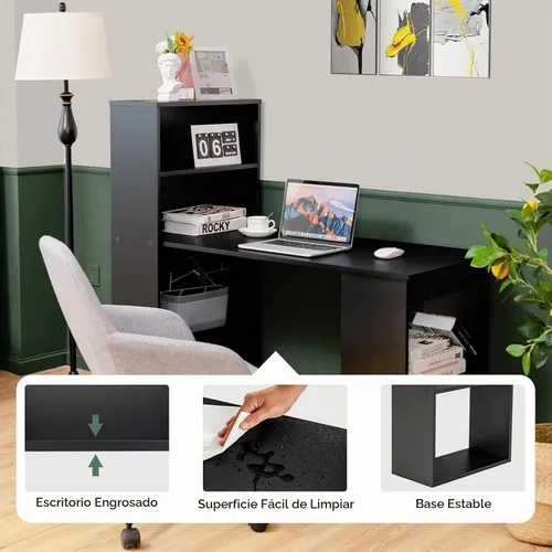 Vista 7 de Tangkula Escritorio para computadora con estantería, escritorio para escritura y estudio con estantes de almacenamiento y soporte para CPU, estación