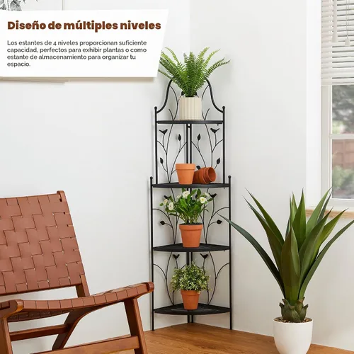Vista 7 de Glitzhome Soporte para plantas de esquina de metal negro de 4 niveles de 52 pulgadas de alto