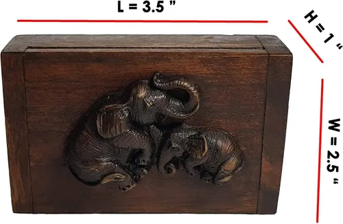 Vista 5 de Design by UnseenThailand - Caja de madera de teca tailandesa vintage con elefantes, 100% hecha a mano (elefante de madera)