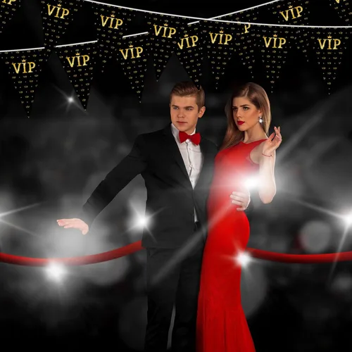 Vista 6 de Faccito Banderines VIP de 49 pies, decoraciones de noche de película, banderines triangulares para fiesta VIP, banderines nocturnos de película