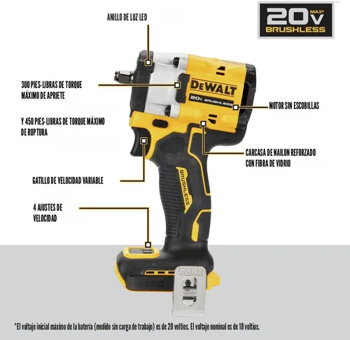 Vista 6 de DEWALT ATOMIC 20V MAX* 3/8 pulgadas Llave de impacto inalámbrica con yunque de anillo de retención (solo herramienta) (DCF923B)