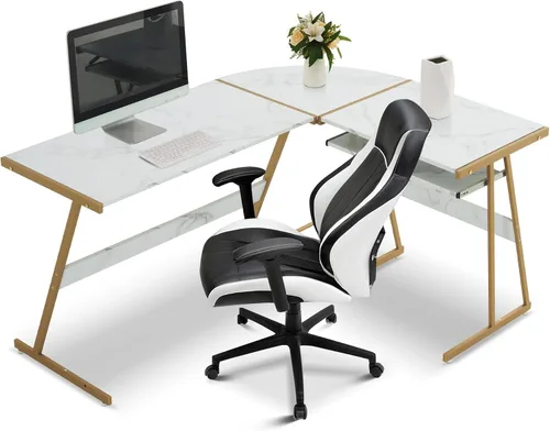Vista 9 de ivinta Escritorio en forma de L con bandeja para teclado y soporte para CPU, escritorio de esquina reversible moderno de 58 pulgadas para espacios