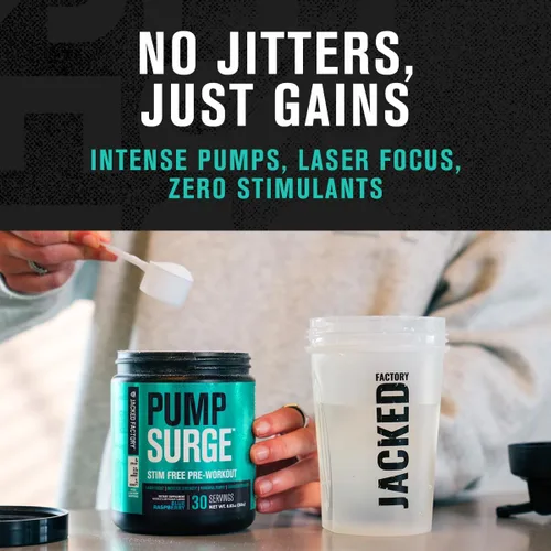 Vista 6 de Jacked Factory Pumpsurge - Preentrenamiento libre de cafeína para hombres y mujeres - Potenciador nootrópico y preentrenamiento sin estimulantes