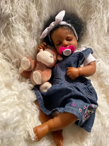 Vista 5 de Muñecas afroamericanas Reborn de 20 pulgadas, cuerpo completo, vinilo de silicona, niña negra, durmiendo, realista, recién nacido, muñeca que se ve