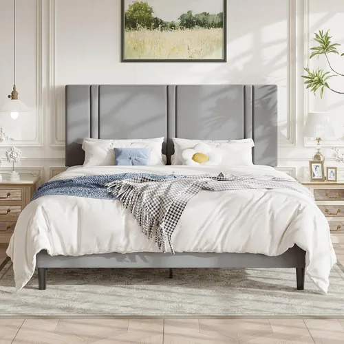 Vista 23 de Allewie Twin Platform Bed Frame with Velvet Upholstered Headboard