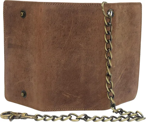 Vista 8 de CAZORO Cartera de cadena de motocicleta de Estados Unidos para hombre, 100% piel auténtica natural, bloqueo RFID triple largo, organizador de dinero