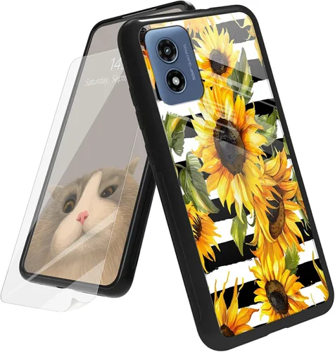 Vista 56 de Funda para Motorola Moto G Play 4G 2024 con protector de pantalla, parte trasera de vidrio templado + funda de silicona suave TPU absorción