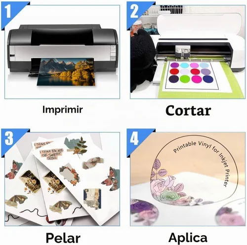 Vista 6 de Papel adhesivo de vinilo imprimible de alta calidad para impresora de inyección de tinta y láser, 100% transparente, 30 hojas autoadhesivas