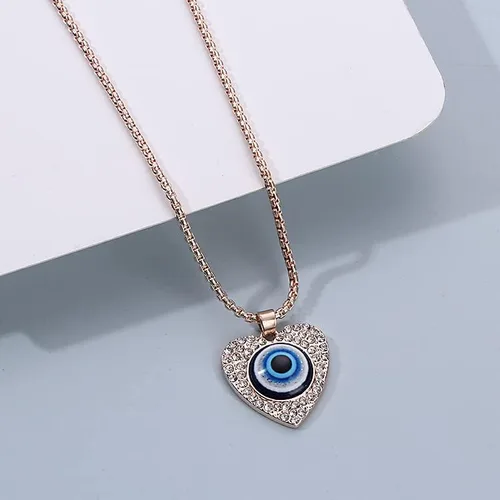 Vista 2 de Caiyao Collar con dije de corazón de disco Hamsa con llave de mal de ojo, collar de cadena de ojo emo, collar de cadena de cristal con diamantes