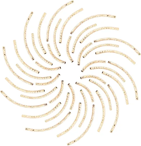 Vista 8 de CREATCABIN 1 caja de 30 cuentas de tubo curvadas de oro de latón elegante cuentas de fideos chapados en oro real de 24 quilates, conectores